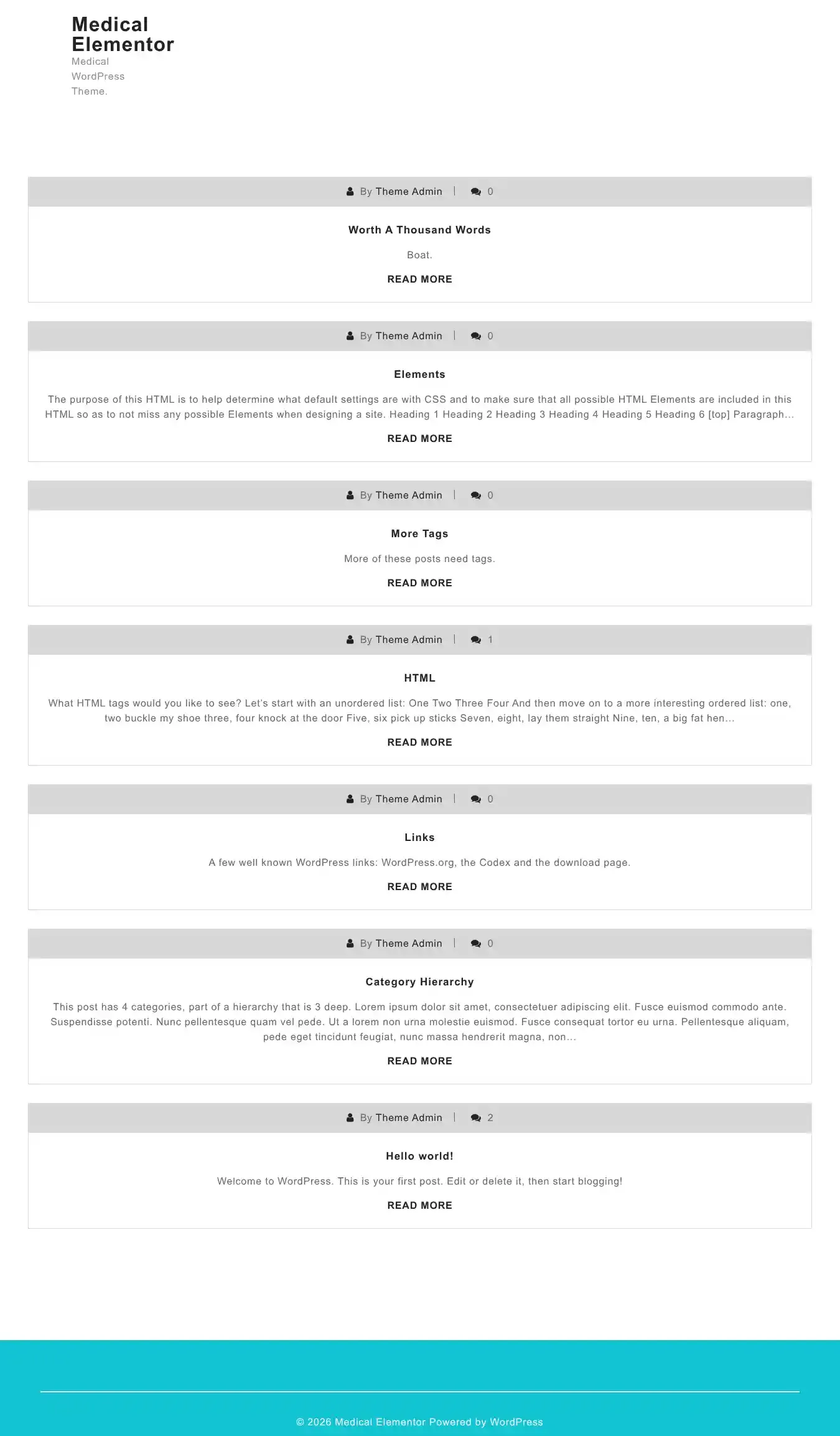 Medical Elementor home page on desktop