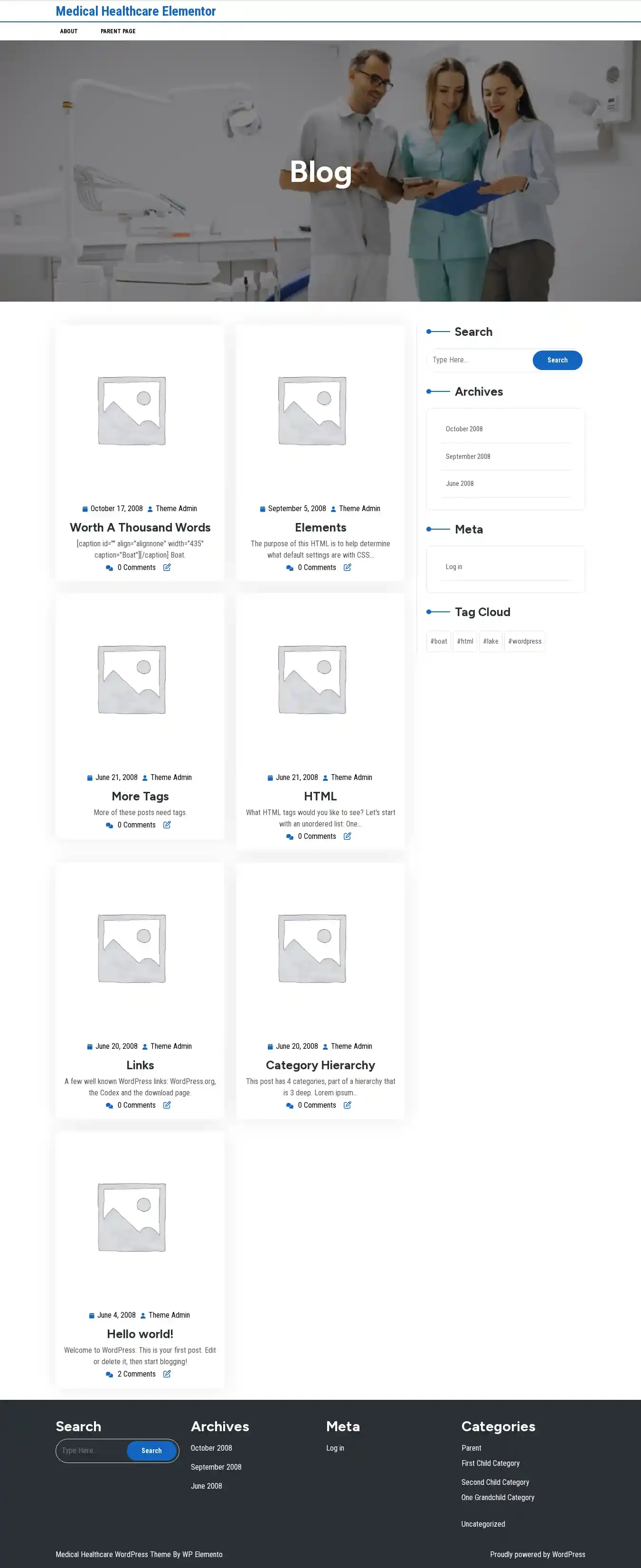 Medical Healthcare Elementor home page on desktop