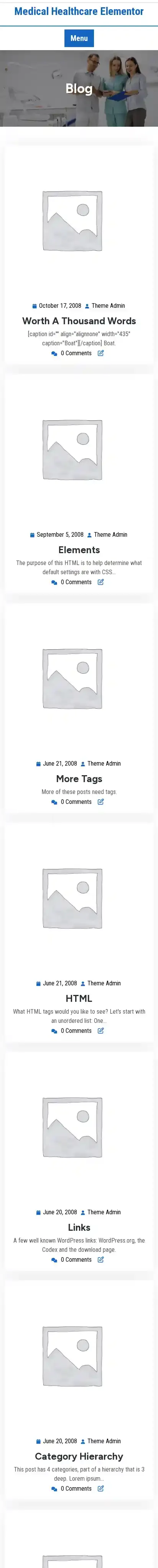 Medical Healthcare Elementor home page on mobile
