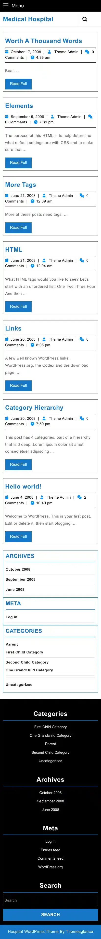Medical Hospital home page on mobile