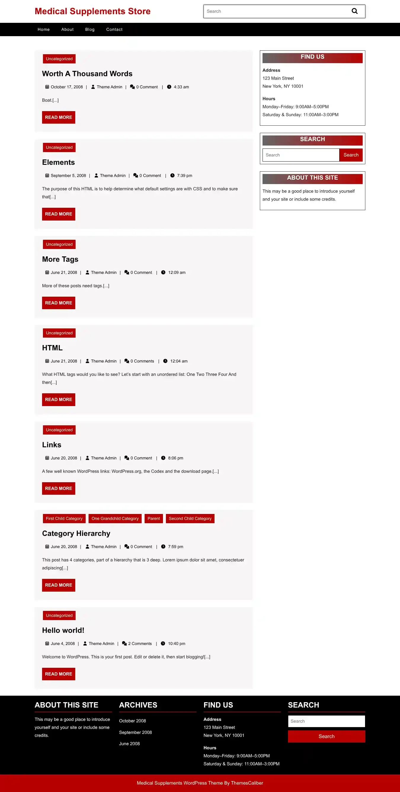 Medical Supplements Store home page on desktop