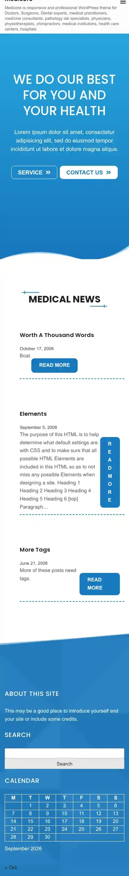 medicore home page on mobile
