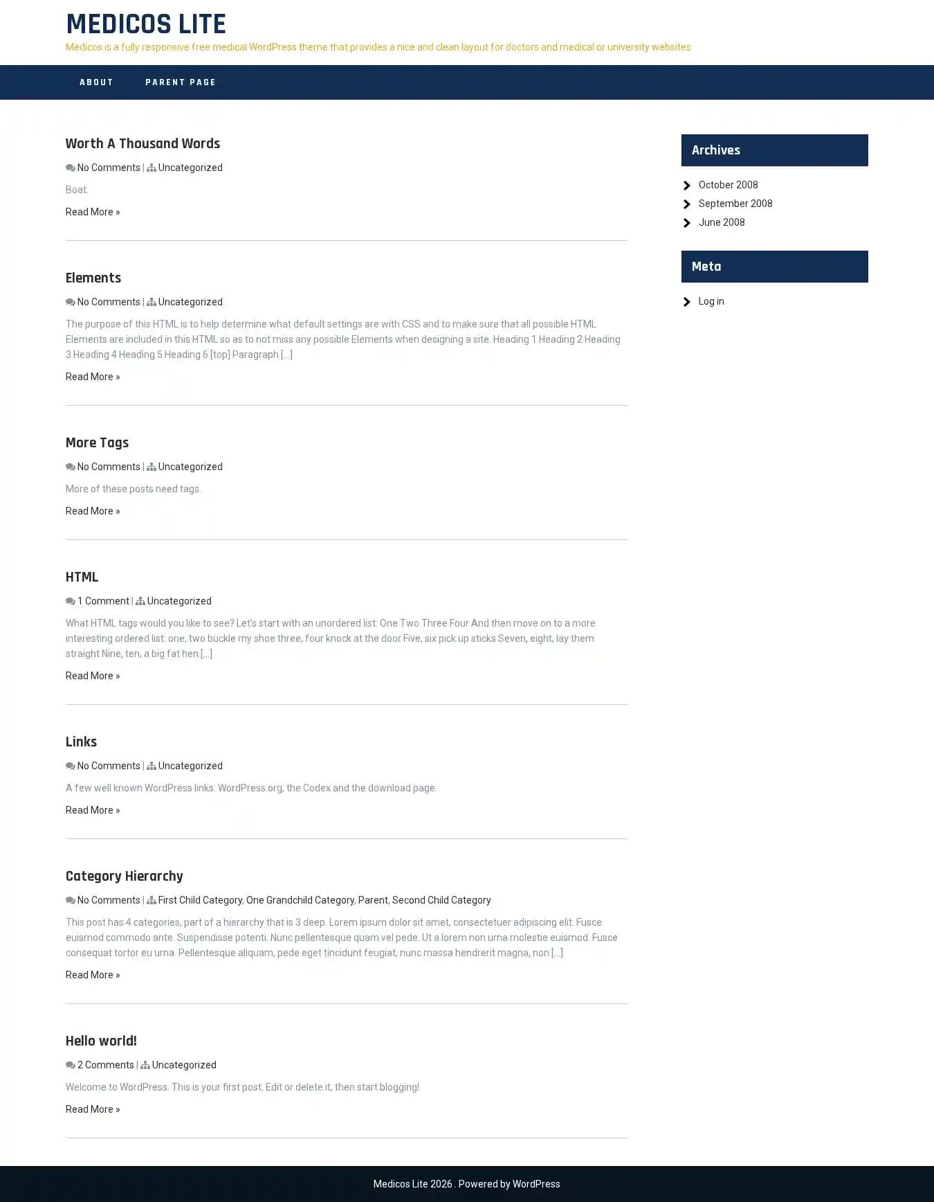 Medicos Lite home page on desktop