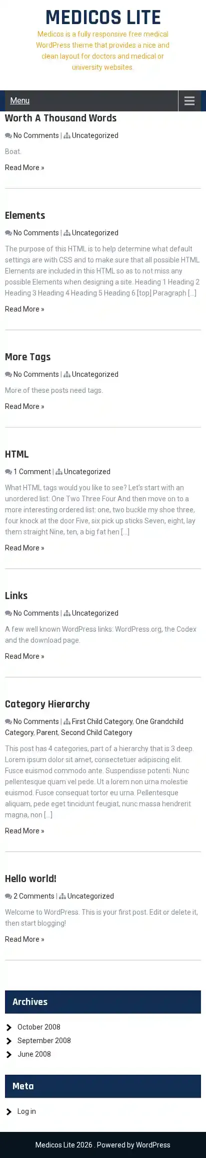 Medicos Lite home page on mobile