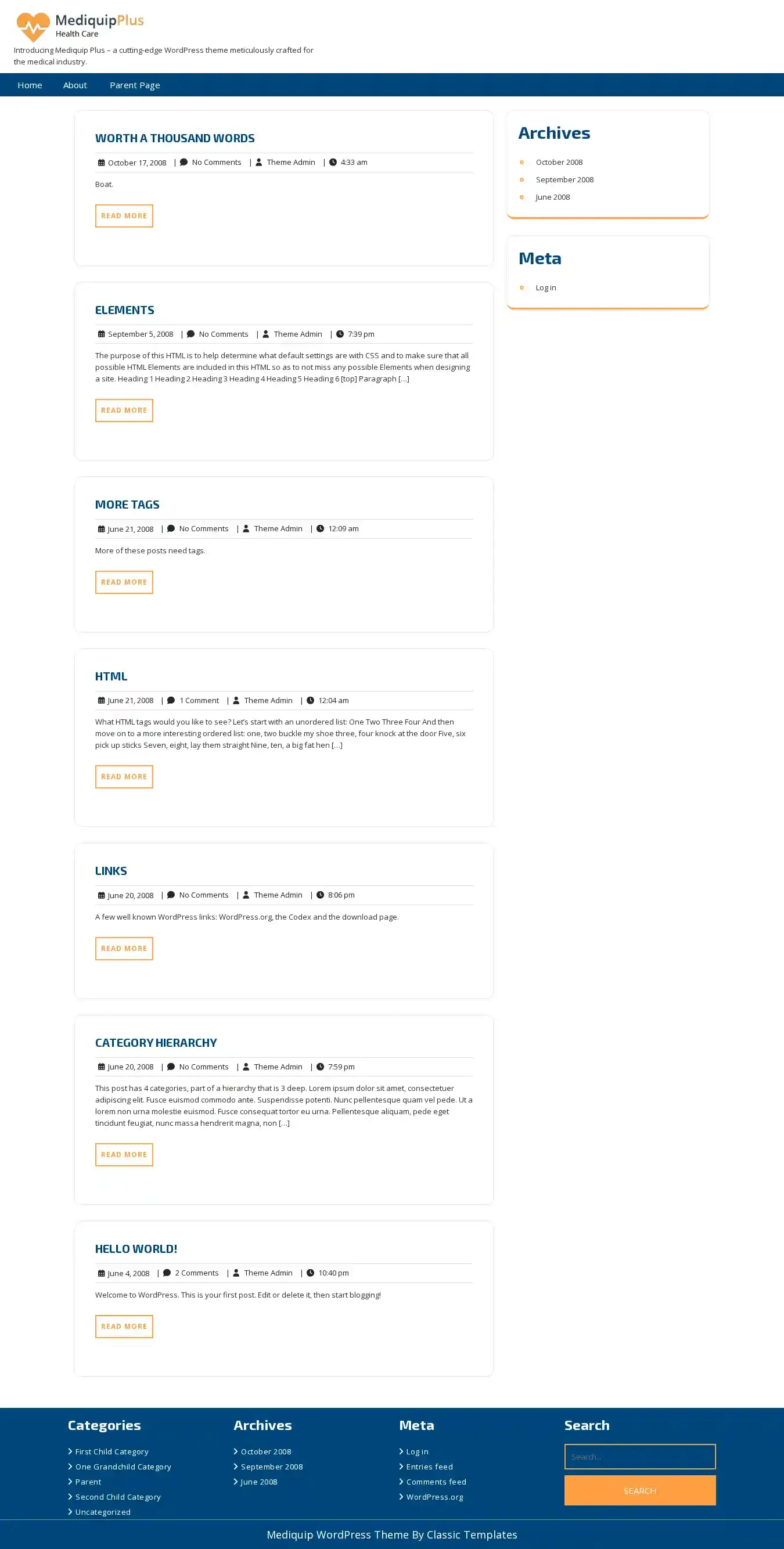 Mediquip Plus home page on desktop
