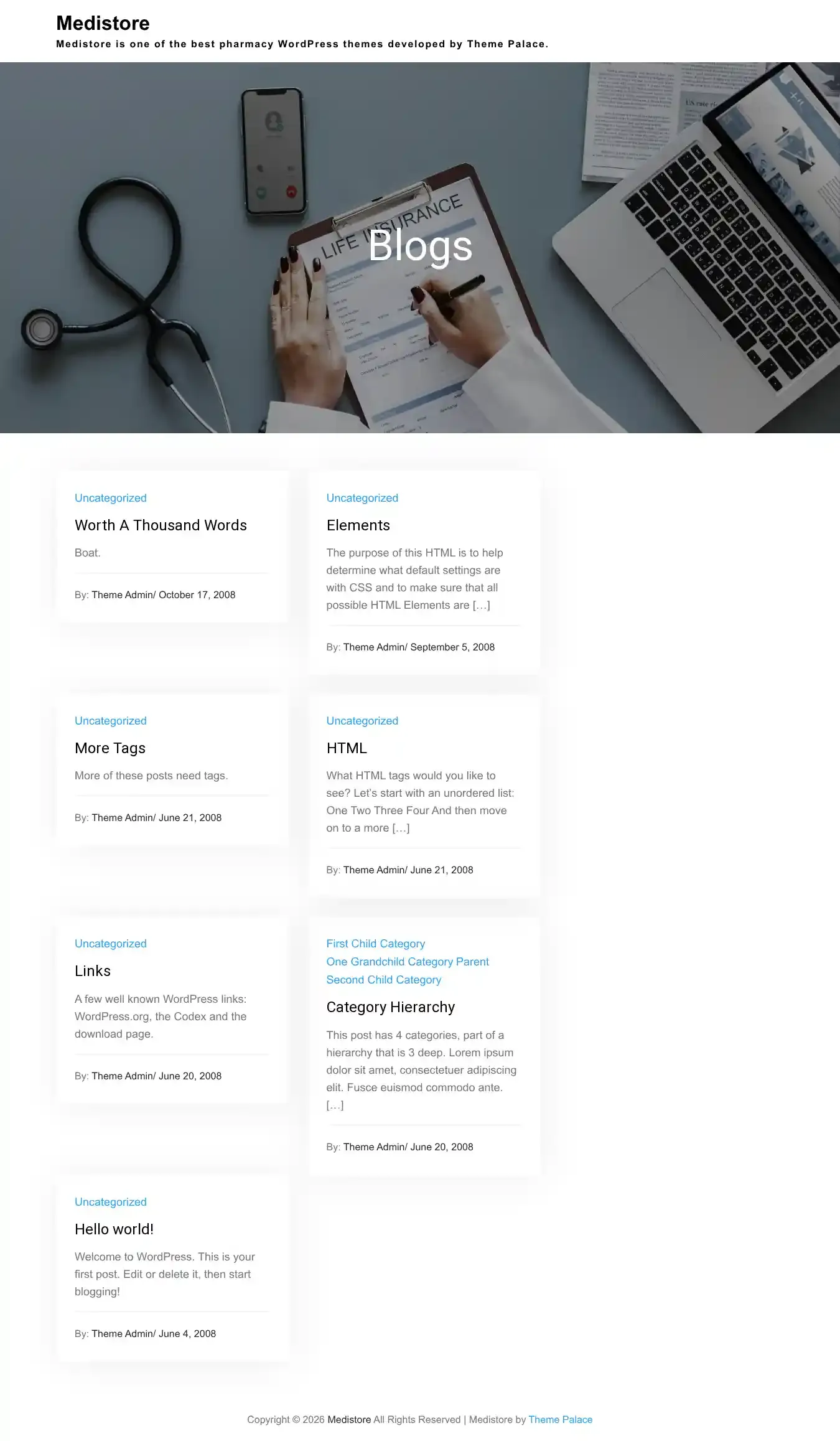 Medistore home page on desktop