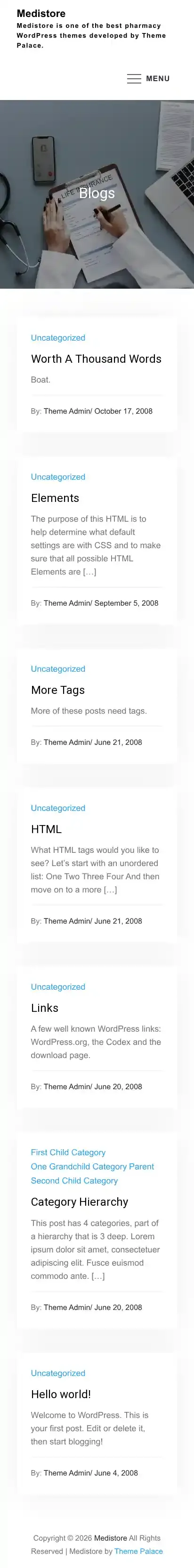 Medistore home page on mobile