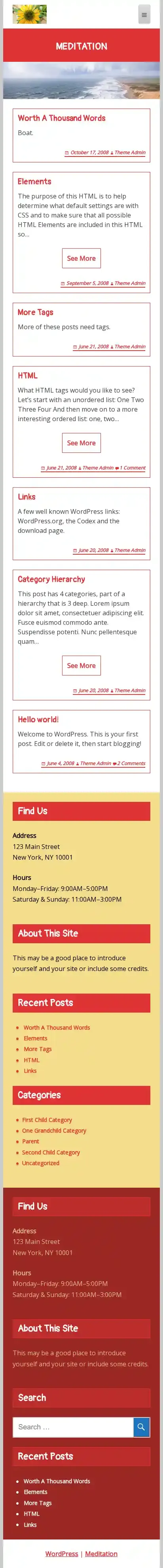 Meditation home page on mobile