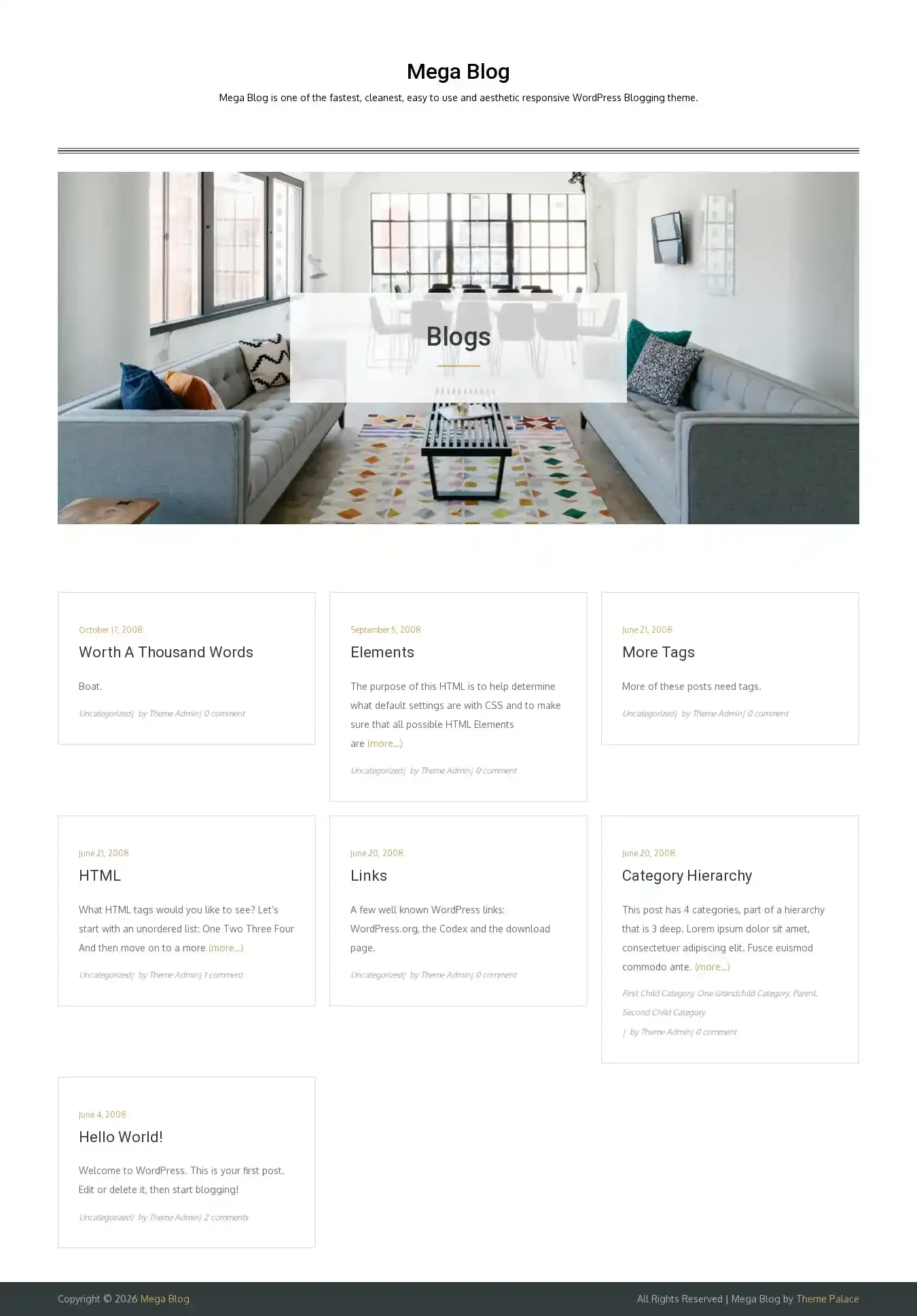 Mega Blog home page on desktop