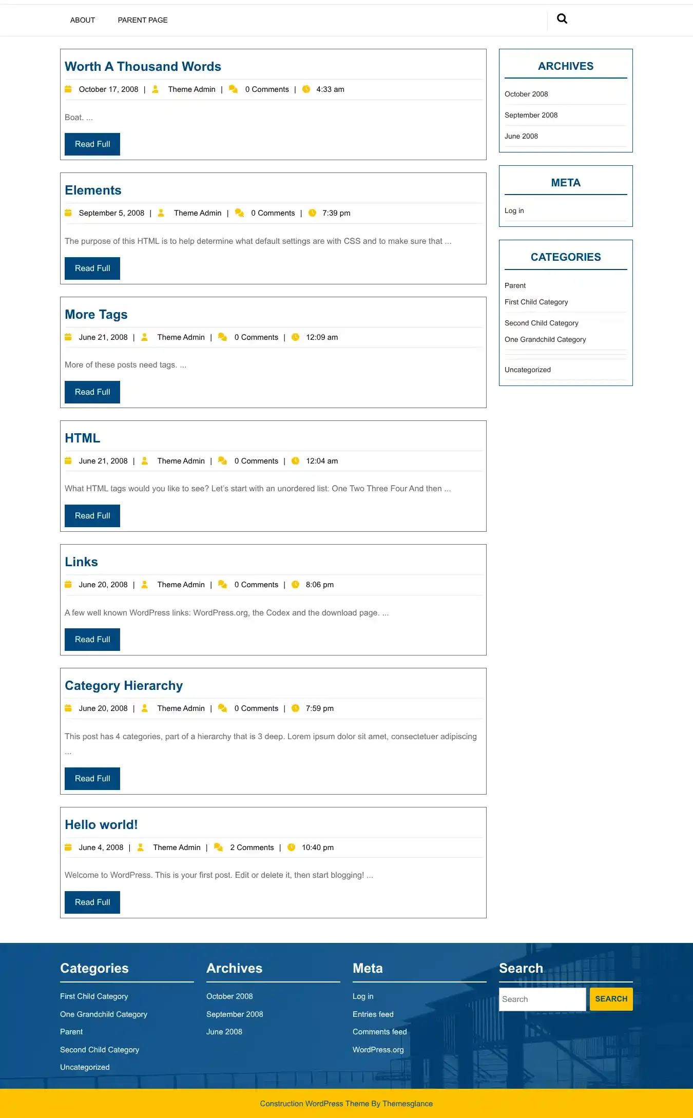 Mega Construction home page on desktop