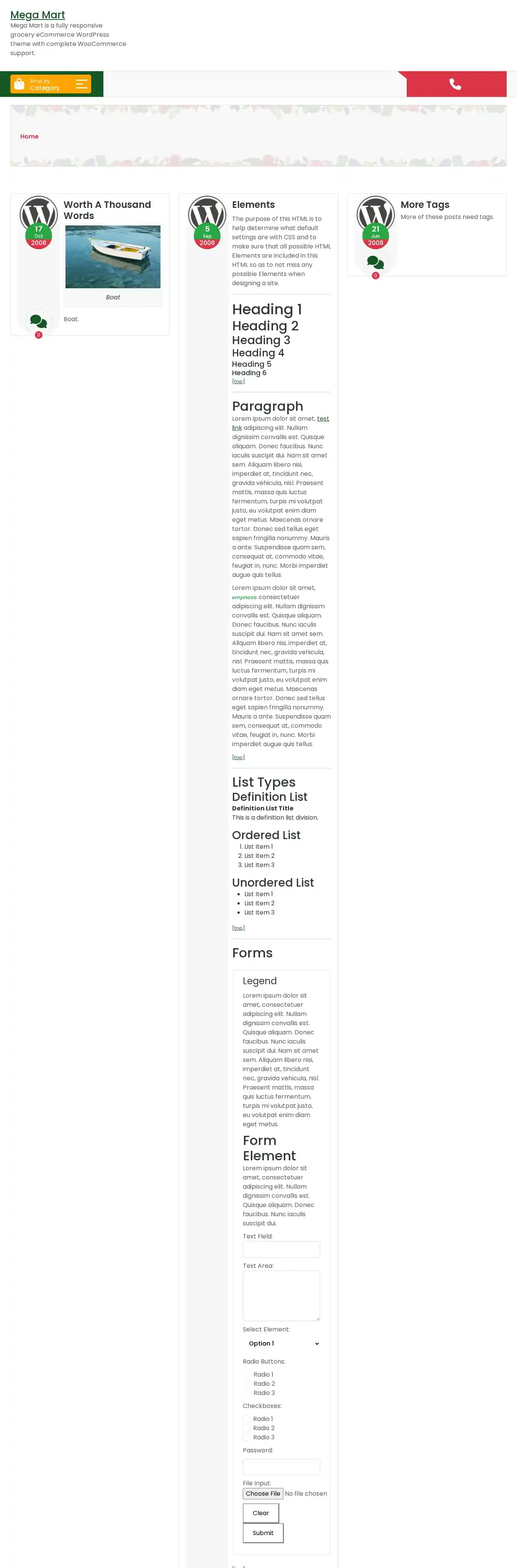 Mega Mart home page on desktop