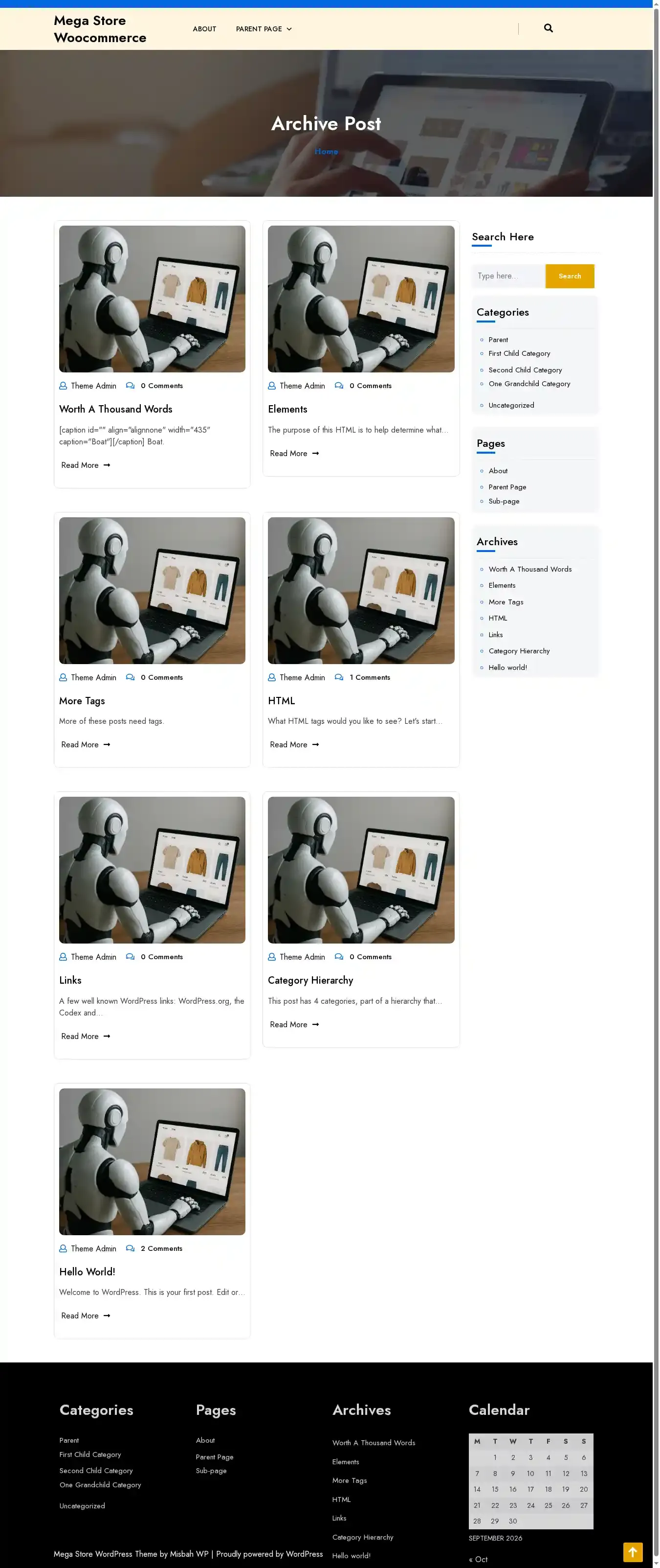 Mega Store Woocommerce home page on desktop