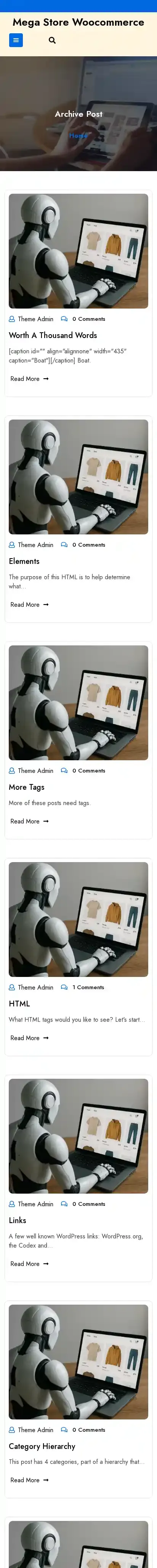Mega Store Woocommerce home page on mobile