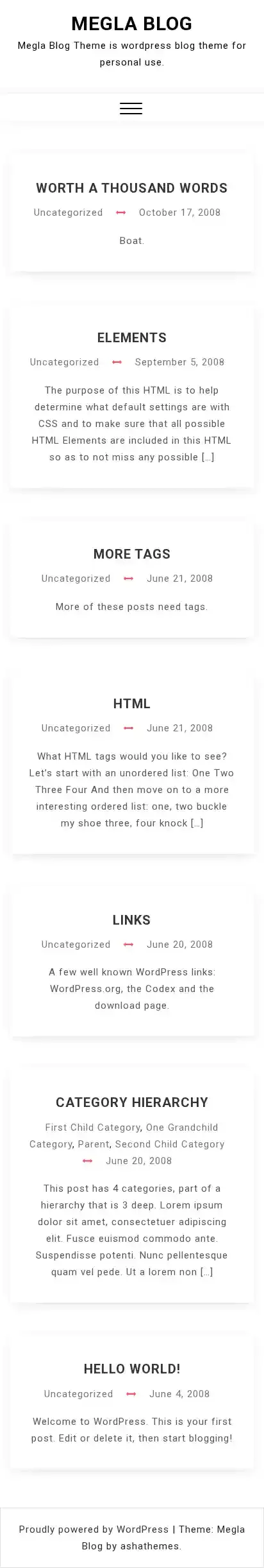 Megla Blog home page on mobile