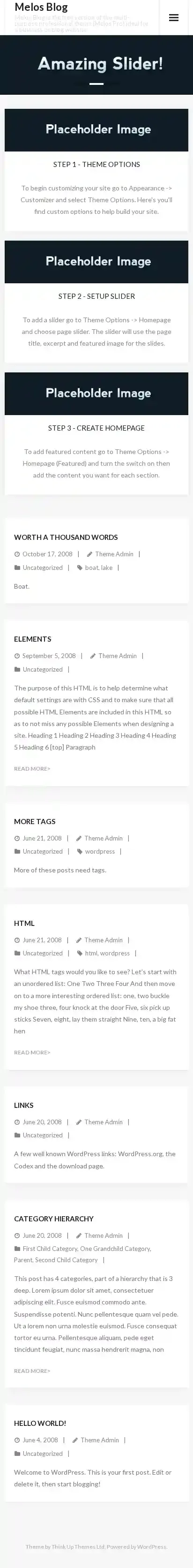 Melos Blog home page on mobile