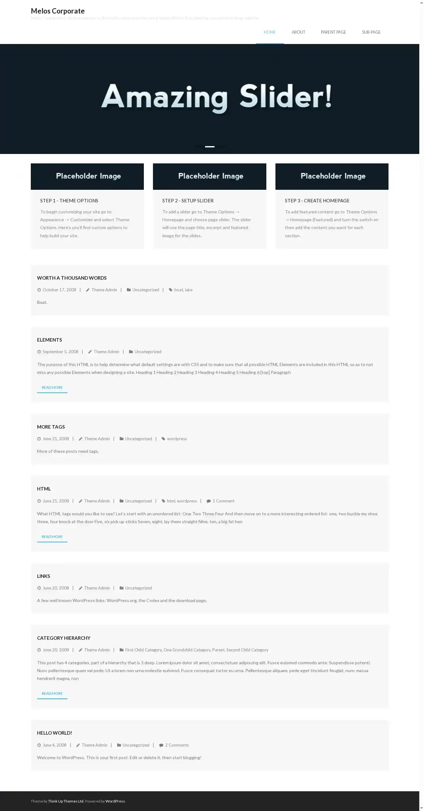 Melos Corporate home page on desktop