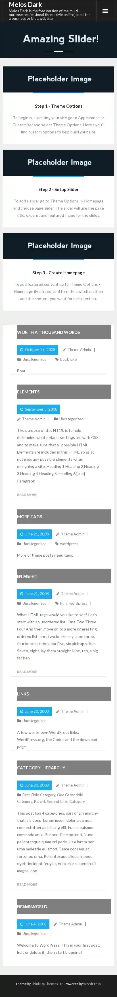 Melos Dark home page on mobile