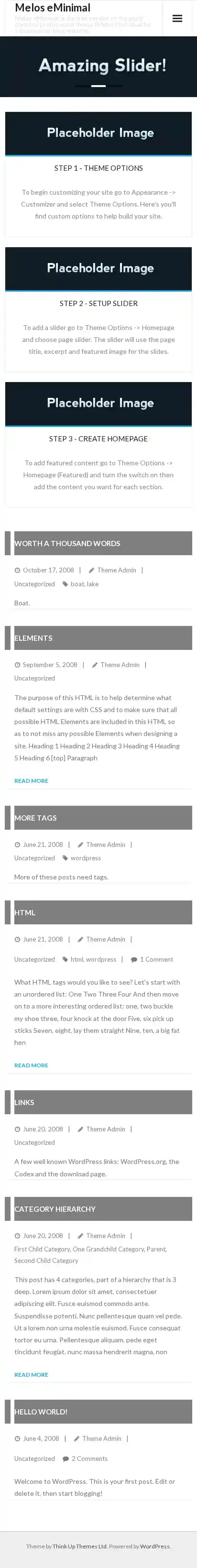 Melos eMinimal home page on mobile