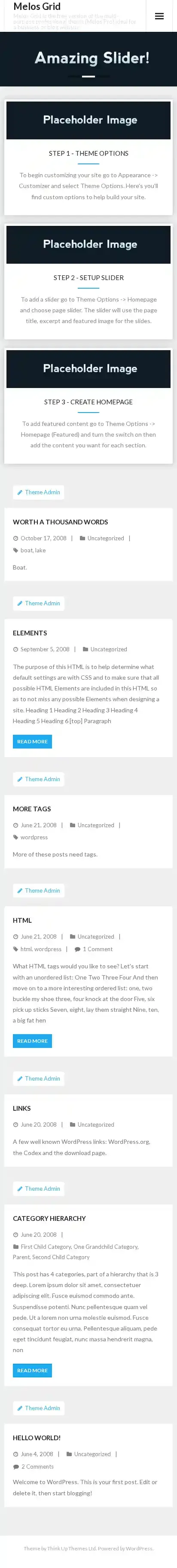 Melos Grid home page on mobile