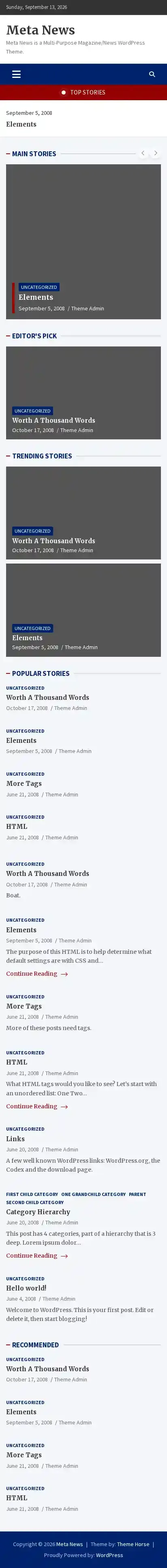 Meta News home page on mobile