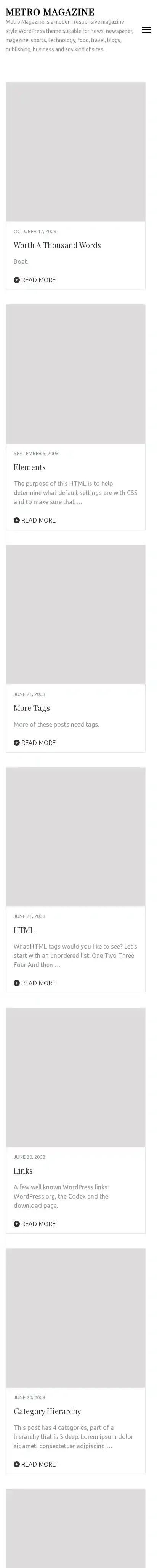 Metro Magazine home page on mobile