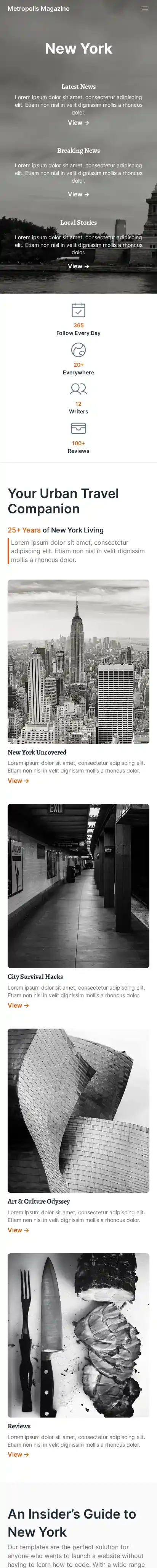 Metropolis Magazine home page on mobile