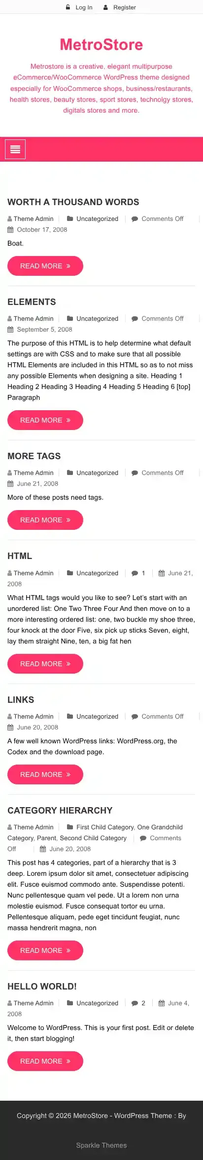 MetroStore home page on mobile