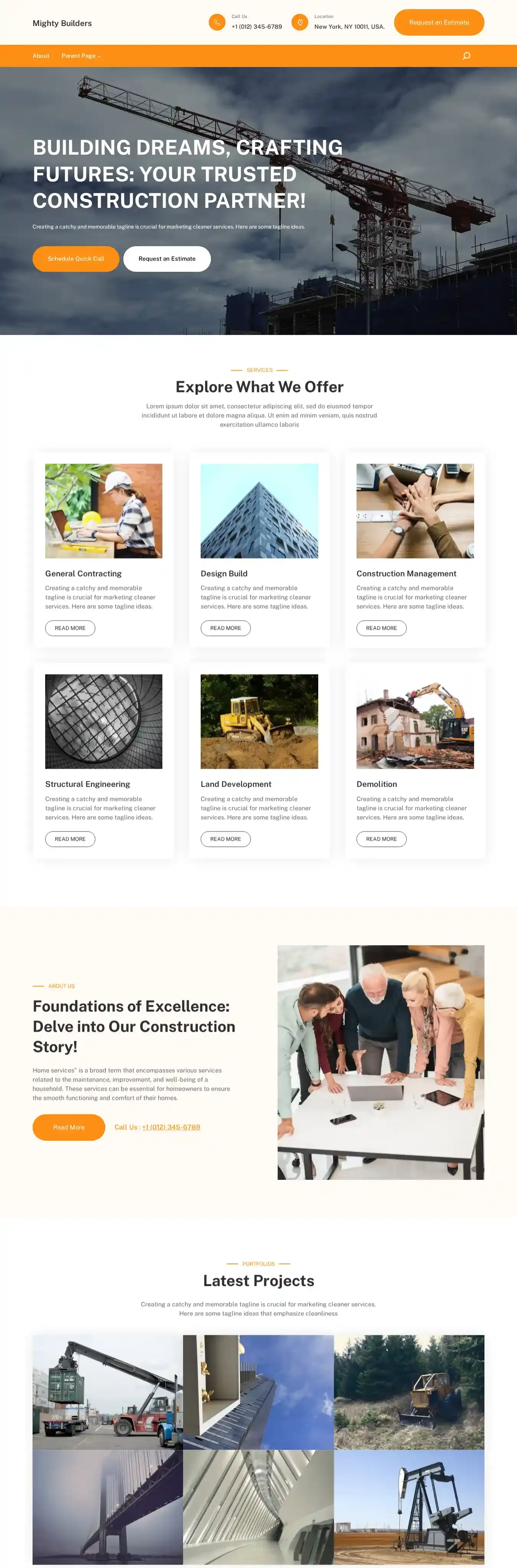 Mighty Builders home page on desktop