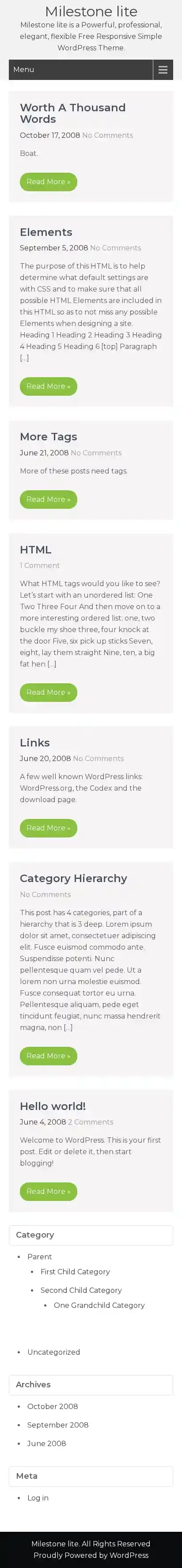 Milestone lite home page on mobile