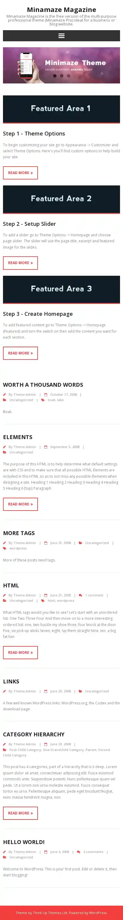 Minamaze Magazine home page on mobile