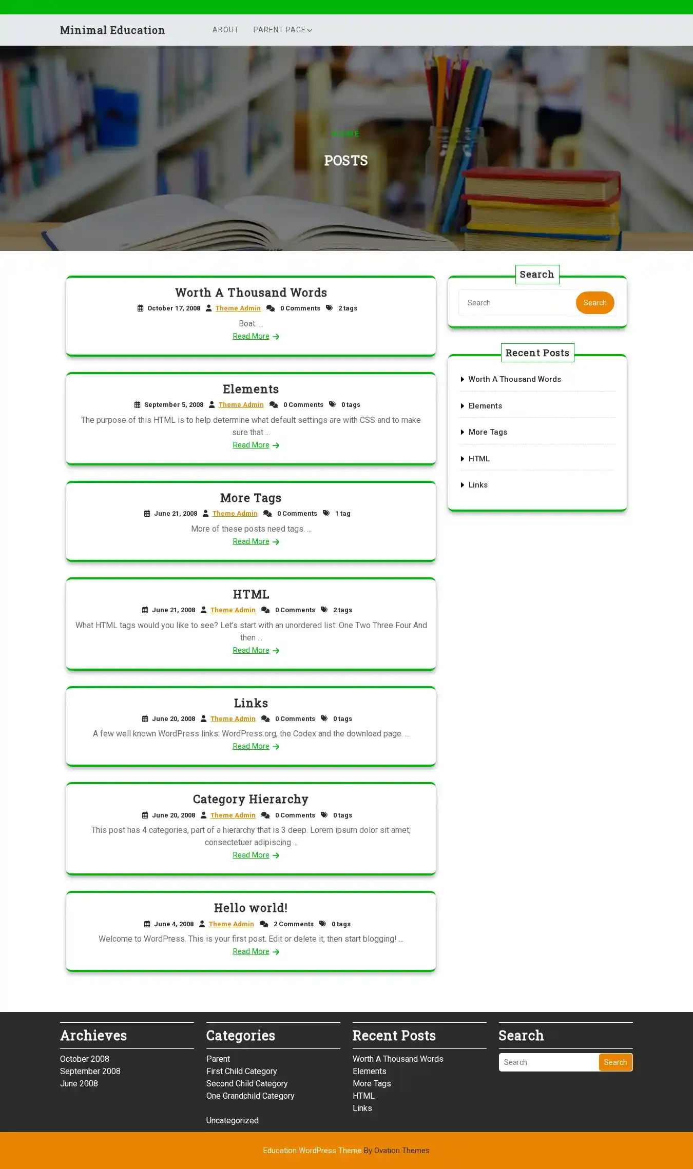Minimal Education home page on desktop