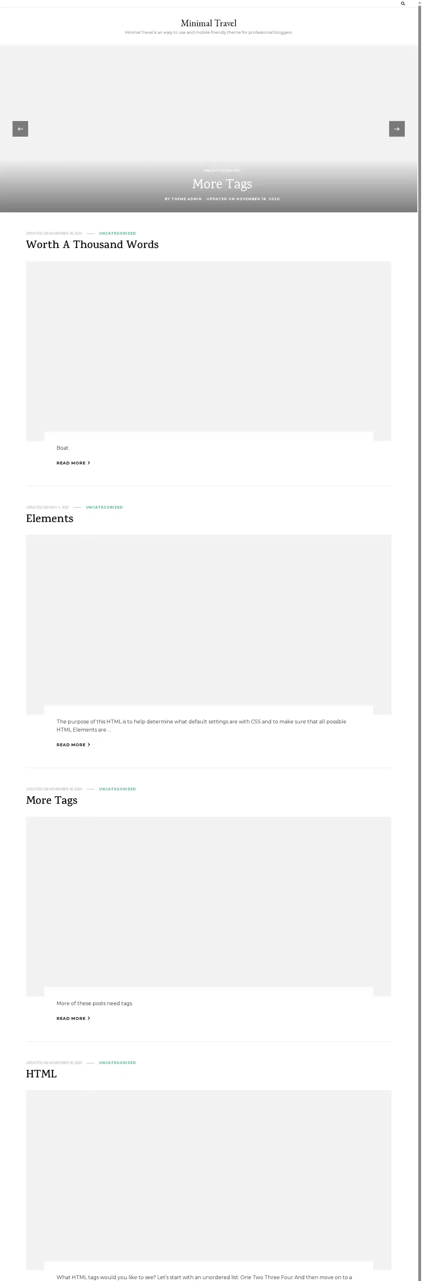 Minimal Travel home page on desktop