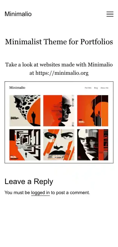 Minimalio home page on mobile