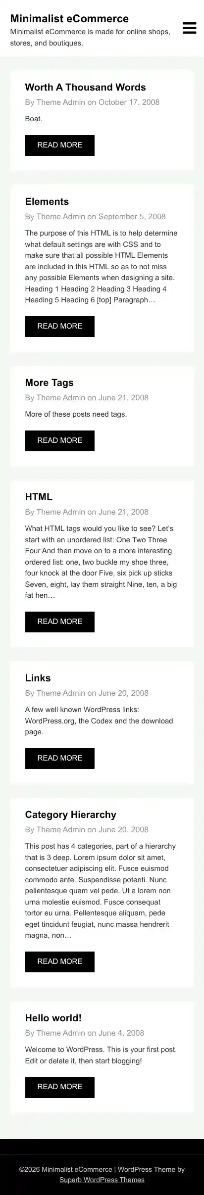 Minimalist eCommerce home page on mobile