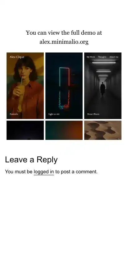 Minimalist Photography Portfolio home page on mobile