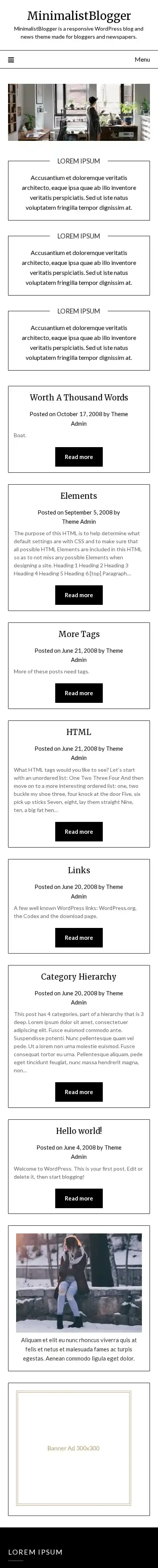 MinimalistBlogger home page on mobile