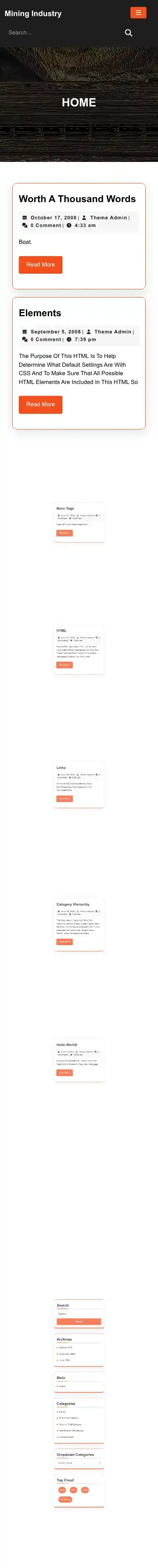 Mining Industry home page on mobile