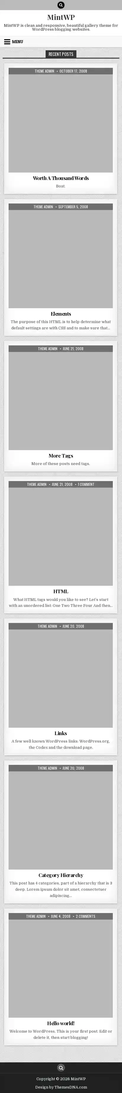 MintWP home page on mobile