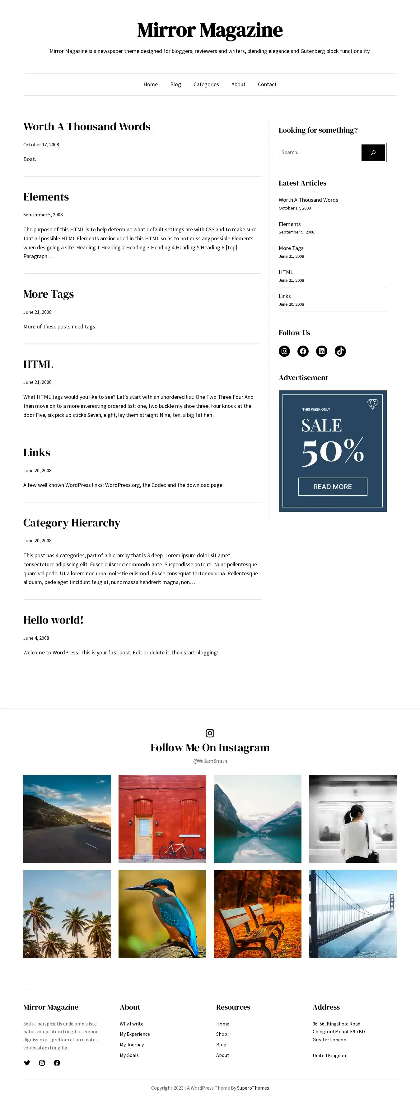 Mirror Magazine home page on desktop