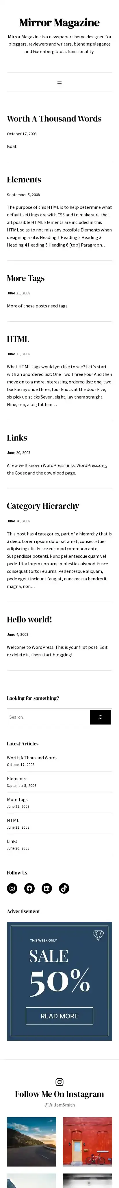 Mirror Magazine home page on mobile