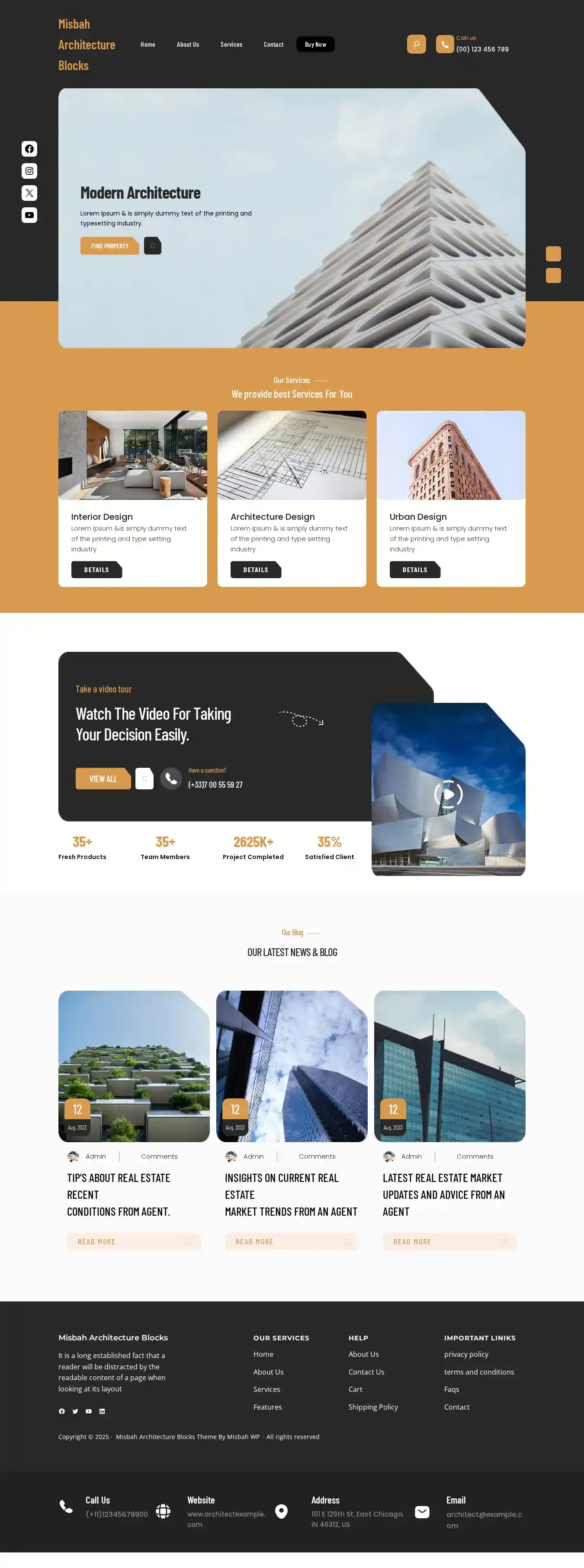Misbah Architecture Blocks home page on desktop