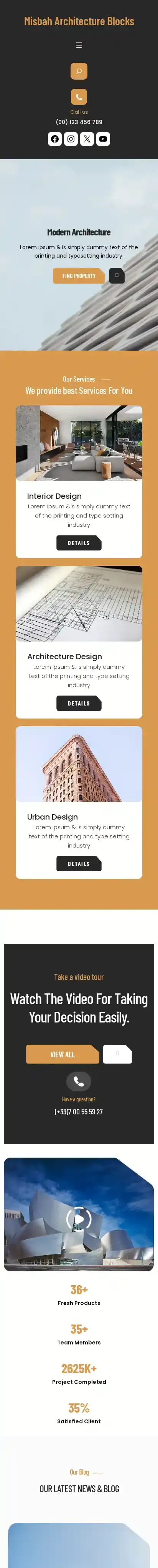 Misbah Architecture Blocks home page on mobile