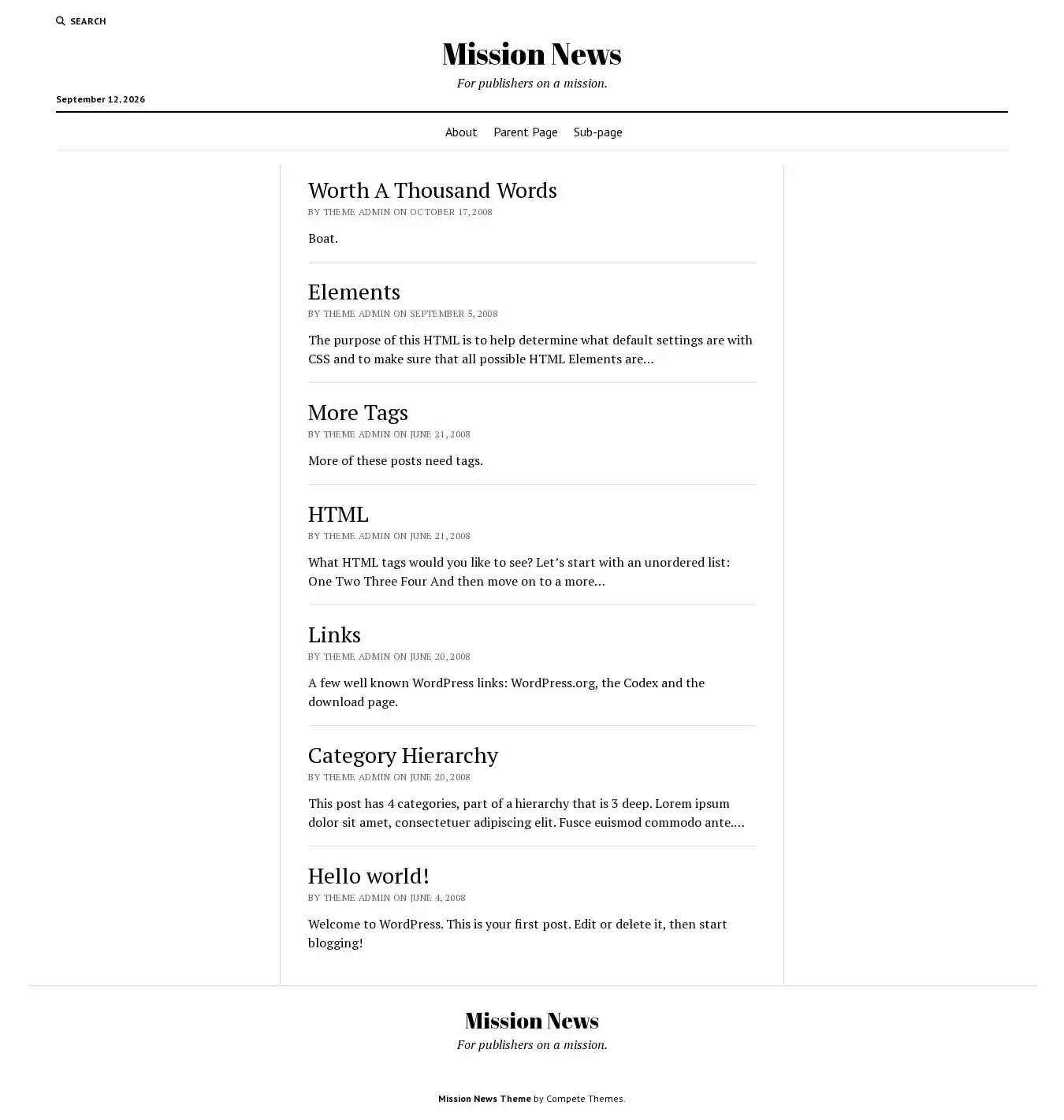 Mission News home page on desktop
