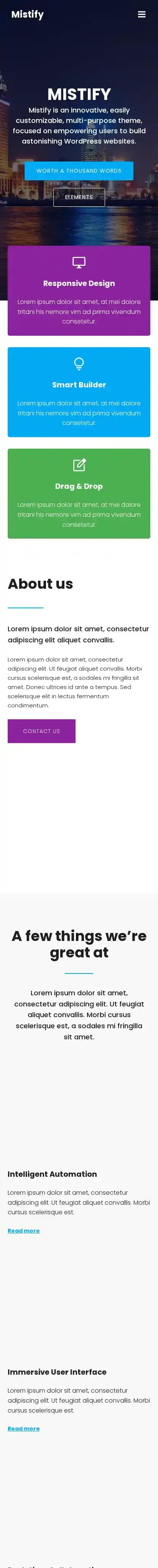 Mistify home page on mobile