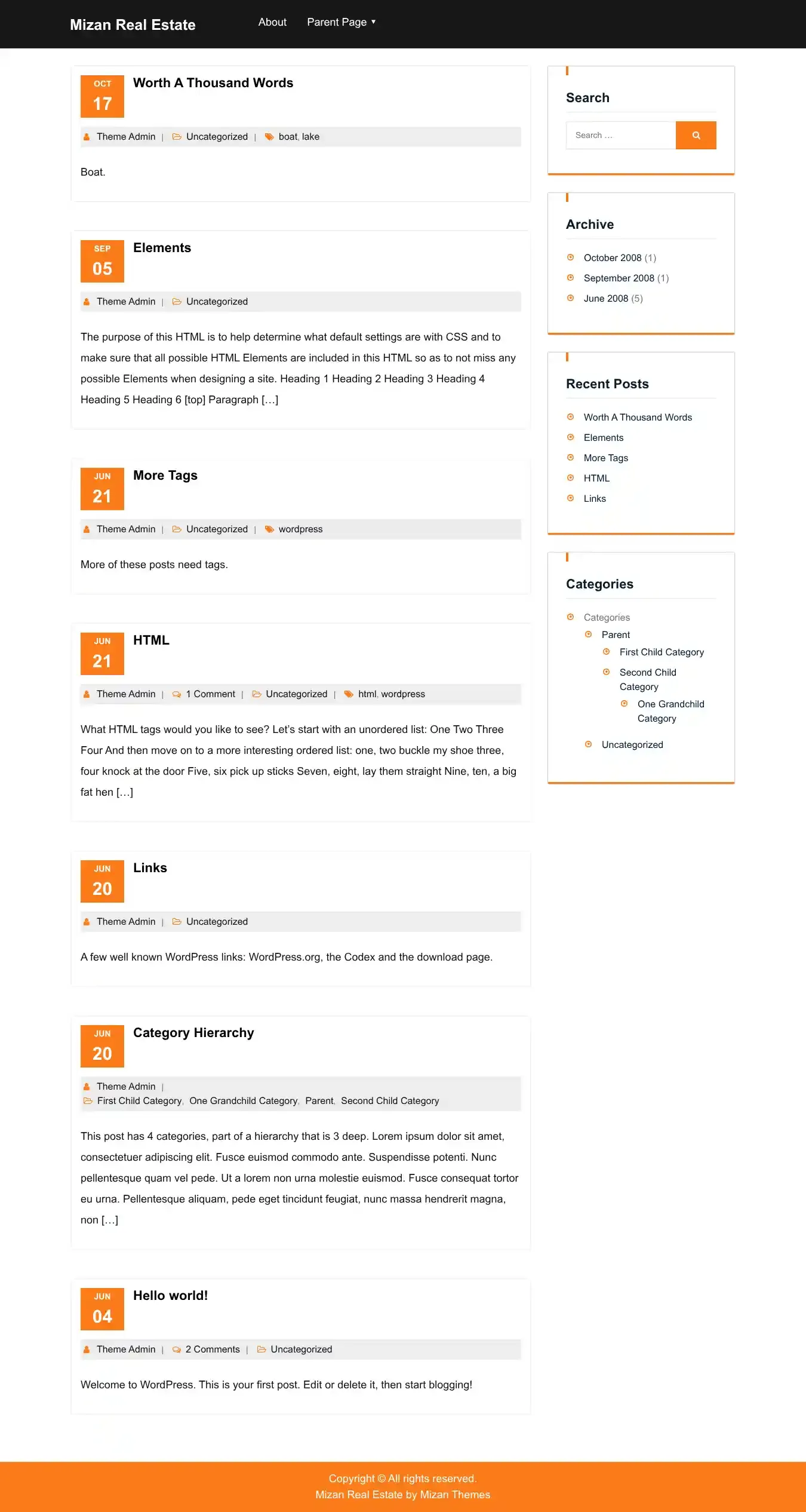 Mizan Real Estate home page on desktop