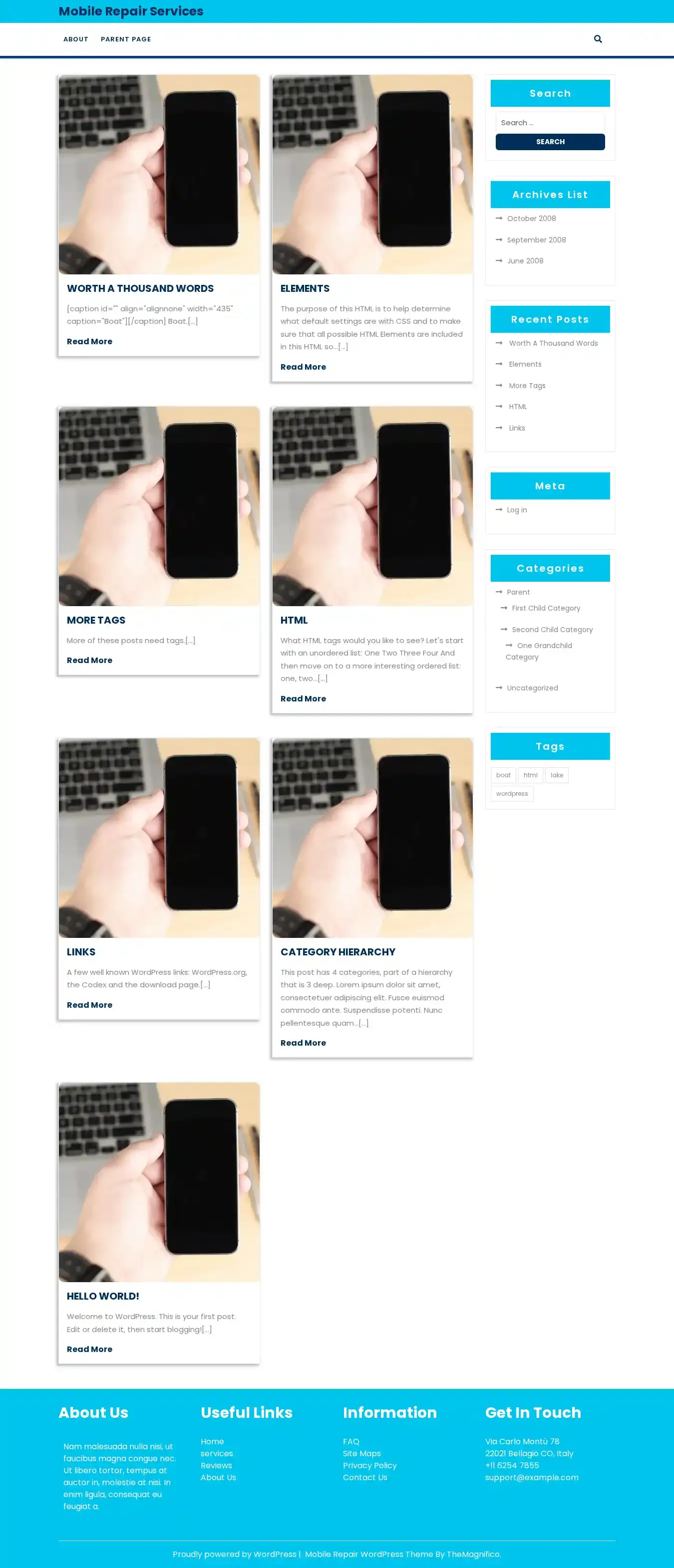 Mobile Repair Services home page on desktop