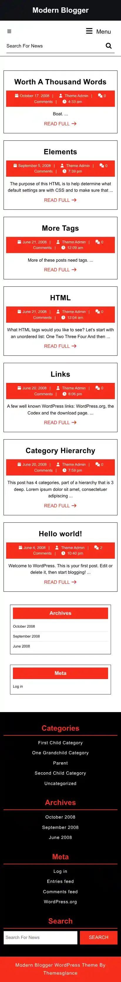 Modern Blogger home page on mobile