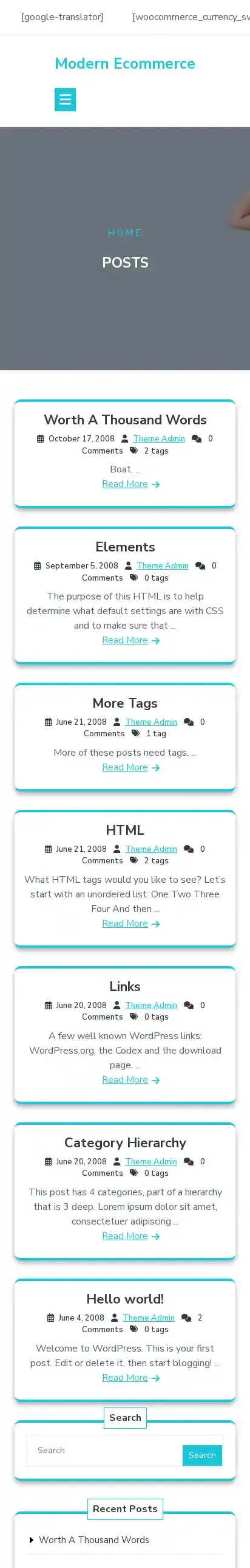Modern Ecommerce home page on mobile
