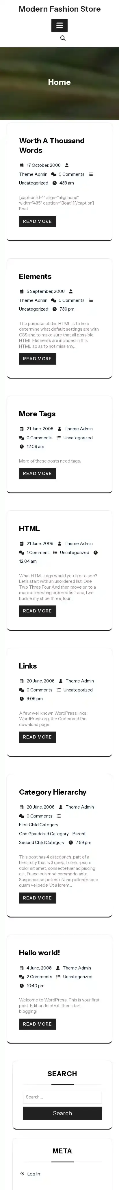 Modern Fashion Store home page on mobile
