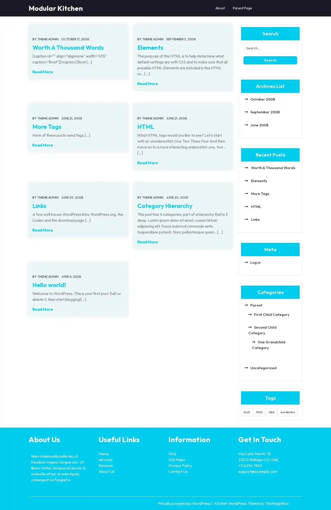 Modular Kitchen home page on desktop
